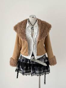 Sunspun Women's Pink Faux Fur Suede Jacket, Autumn/Winter - Brown - View 3