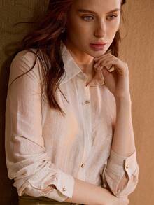 MOTF PREMIUM SEASONAL NEW COQUELICOT FRENCH METALLIC SHIMMER WRAP SHEER BLOUSE TOP - Khaki - View 6