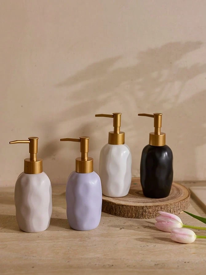 Cirelle 1pc Minimalist Ceramic 4-Color Lotion Pump Bottles, Shampoo, Body Wash & Hand Soap Dispenser Bottles For Home Use