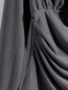 GlowEve 女式高领长袖褶皱腰修身休闲针织 T 恤，优雅时尚，春夏 - 深灰色 - 查看 3