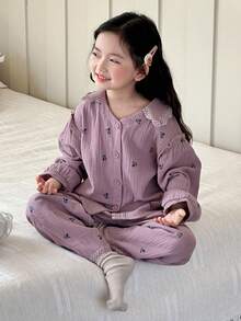 Dazy Kids 2 件套女童休闲长袖上衣和裤子家居服套装，秋季 - 紫色 - 查看 5
