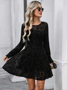 EMERY ROSE Đầm ngắn tay dài cổ tròn thanh lịch thời trang dành cho nữ - màu đen - Xem 4