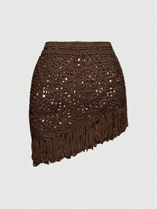 ROMWE Women's Fairycore Handmade Tassel Vacation Style Skirt - Brown - View 2