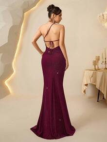 Coutiva Váy dạ hội đuôi cá hở lưng gợi cảm thanh lịch dành cho nữ - Đỏ - Xem 2