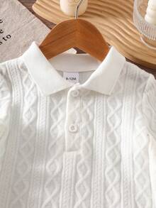 SHEIN Vintaside Kids 1件嬰兒男女通用 0-3歲 白色長袖 Polo 襯衫，休閒秋季返校穿著，鈕扣領襯衫，適合職業日穿搭 - 白色 - 查看 4