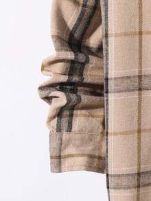 SHEIN 青少年男孩休闲格子拼色梭织纽扣衬衫 - 黑色 - 查看 3