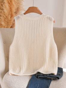 CosyJoli Plus Size Women Metal Single-Breasted Casual Knitted Vest, Autumn/Winter - Apricot - View 2