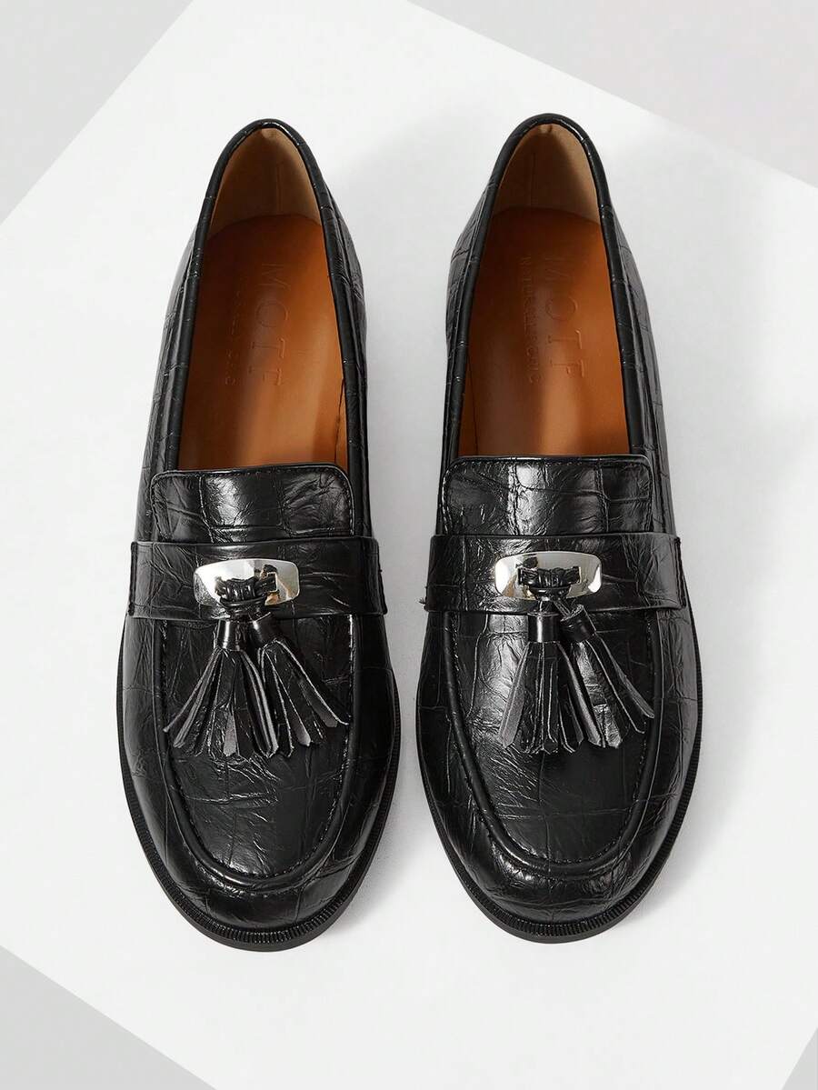 MOTF WOMEN'S COMFORTABLE ELEGANT RETRO BRITISH STYLE SLIP-ON LOAFERS FLAT SHOES FOR CHRISTMAS - Black - View 1