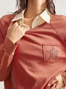 Bohemela Women's Casual Solid Color Knit Crew Neck Long Sleeve T-Shirt - Red - View 2