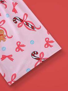 少女圣诞卡通印花睡衣套装 - 粉色 - 查看 6