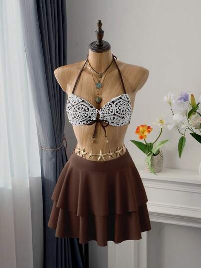 Bellisia 女士夏季度假休闲沙滩印花面料挂脖系带比基尼套装