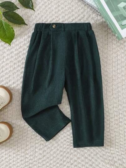 Souflis Souflis 1pc Baby Boys Casual Vintage Comfortable Corduroy Pleated Pants, Suitable For Daily Wear