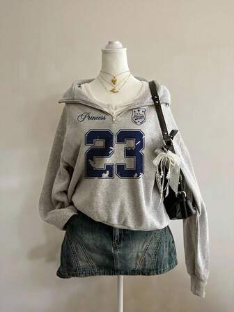 Sweetra Young Tween Girls' Casual #23 Graphic Oversized Sweatshirt