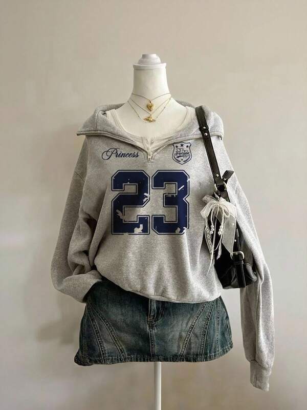 Sweetra Young Tween Girls' Casual #23 Graphic Oversized Sweatshirt