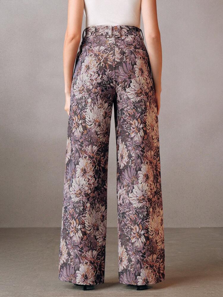 Women's Fashionable Slim Fit Vintage Elegant Random Jacquard Jacquard Vacation Pants