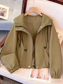GlowEve CURVE Áo khoác ngắn thể thao thường ngày màu trơn cỡ lớn dành cho nữ, chống nước, hàng mới về mùa thu 2025, thích hợp cho hoạt động ngoài trời và thể thao - Màu Khaki - Xem 1