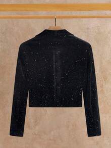 HIMLAND 男士休闲金箔披肩领派对西装外套舞会短款黑色闪亮西装外套，婚礼