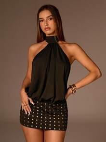 Avantive 黑色露背迷你连衣裙，适合性感女孩，秋冬季圣诞节新年外出毕业舞会优雅正式奢华时尚商务休闲生日办公室着装乡村音乐会俱乐部着装性感西部工作服街头风复古节日鸡尾酒会锐舞舞会夏威夷机场趣味基础早午餐着装2000年代风格紧身老钱风教堂返校节优雅派对端庄约会之夜 - 黑色 - 查看 7