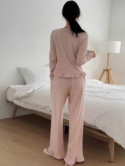 DAZY Sweet Gestreepte Ruffle Women Pajama Set view 2