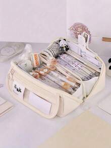 1Pc Large-Capacity Multi-Layered Student Stationery Storage Box, Exam-Specific Canvas Pen Bag, Multi-Functional Dormitory Desktop Makeup Storage Bag, Can Store Pens, Rulers, Hand Ledgers, Tape, Office Stationery And School Supplies, Birthday Gifts,Back To School,School Supplies