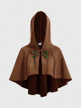 Fairycore Cape à capuche de grande taille avec broderie de feuilles, style Fairycore