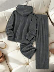 GlowEve CURVE Plus Size Solid Color Half-Zip Hooded Long Sleeve Casual 2 Pieces Set