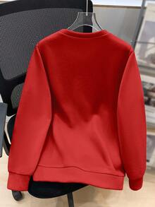 SHEIN 青少年男童休闲宽松舒适百搭纯色压纹图案圆领卫衣 - 紅色 - 查看 2