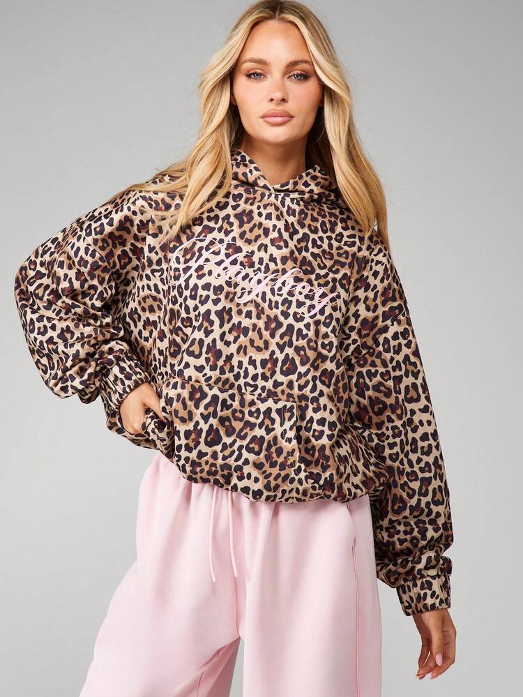 Missguided x Playboy Leopard Print Drawstring Hoodie With Long Sleeves