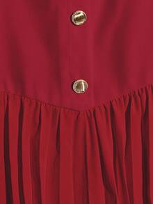 SHEIN LUNE Elegant Solid Color Button Pleated Skirt, Spring/Summer - Red - View 5