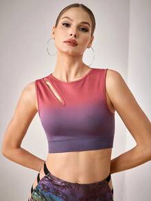 Menodora SHEIN Sport Áo ngực thể thao không tay tối giản Ombre dành cho nữ hàng ngày - Màu đỏ tím - Xem 7