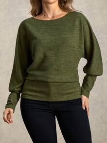 Zelara Plus Size Women Casual Round Neck Batwing Sleeve T-Shirt With Textured Fabric Long Sleeve Top Women Sweater New Year