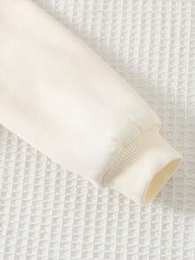 Cozy Pixies 2件套女婴卡通猫咪图案针织柔软圆领长袖套头卫衣和松紧腰裤套装，保暖内衬，舒适精灵女婴运动套装2件套，女婴兔子套装，女婴秋冬服装套装 - 杏色 - 查看 6