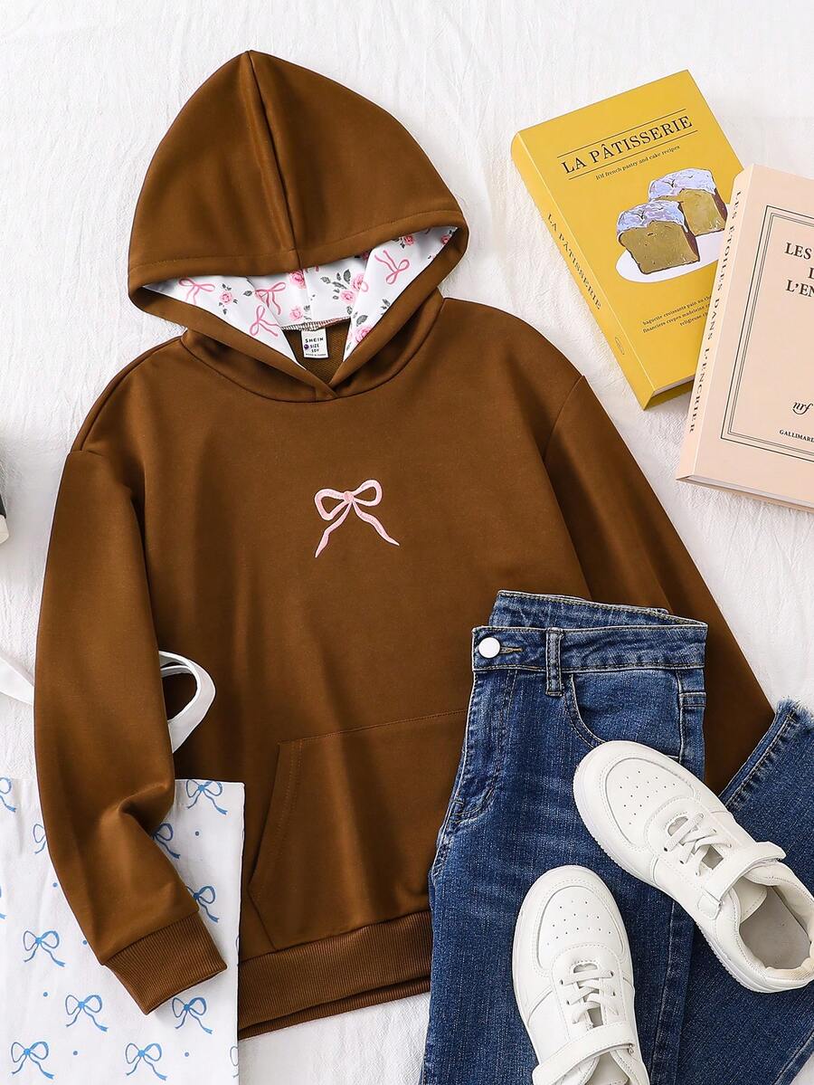 Áo nỉ màu hồng thêu nơ dễ thương dành cho bé gái tuổi teen - màu nâu - Xem 1