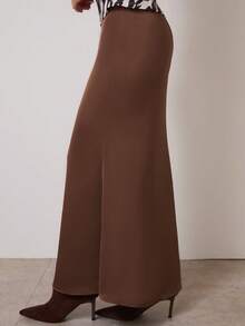 COSMINA 女士优雅纯色美人鱼裙，适合通勤 - 棕色 - 查看 5