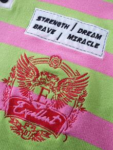 ROMWE MEN Men's Contrast Stripe Preppy Half-Zip Casual Long Sleeve Patchwork Collar Sweater - Green - View 5