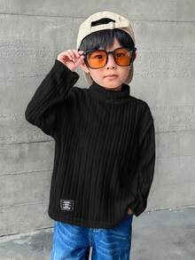 Young BoyCasual Comfortable Knitted Turtleneck Long Sleeve Top - Black - View 6