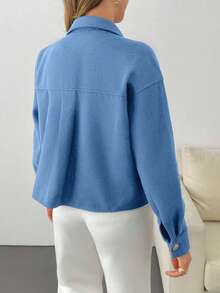 EURMUSE Solid Color, Gold Button Details, Coat - Blue - View 2