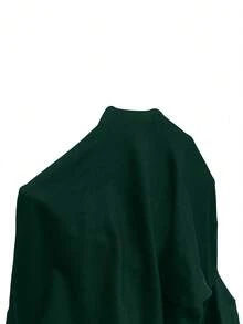 SHEIN Unity 女士休闲拉链泡泡袖修身T恤，秋季款 - 軍綠色 - 查看 5