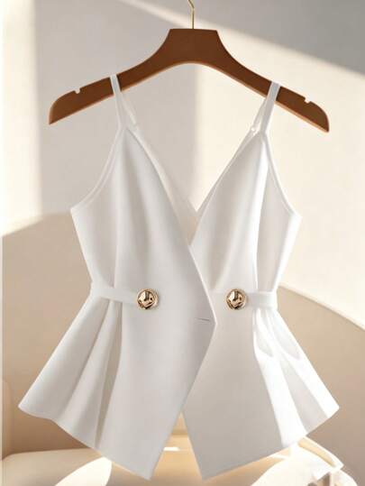 Franclia Cinturón de cintura elegante para mujer, camiseta de tirantes, blusa