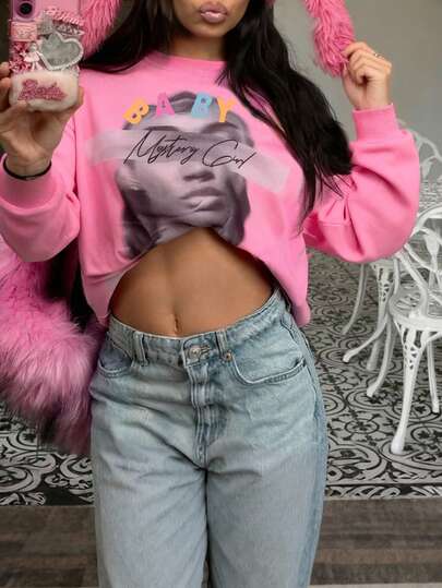 Rovax Women's Fashionable Graphic Print Drop Shoulder Crew Neck Sweatshirt