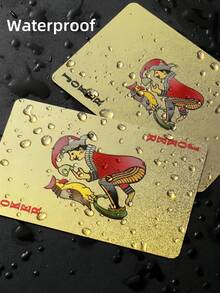 1副防水柔韧扑克牌，带盒，酷炫设计，非常适合派对、游戏、送礼和庆祝活动，黑色卡牌，礼品>金色，扑克牌 - 金 色 的 - 查看 4