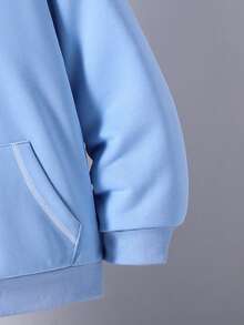 SHEIN Mirajuku Tween Boys' Contrast Striped Large Pocket Casual Sweatshirt - Baby Blue - View 5