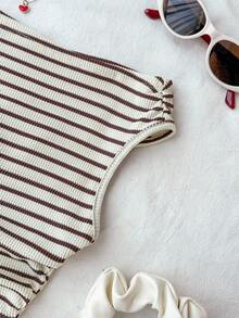 Teen Girls' Solid Color Crew Neck Fitted Casual Cropped Long Sleeve T-Shirt - Beige - View 5