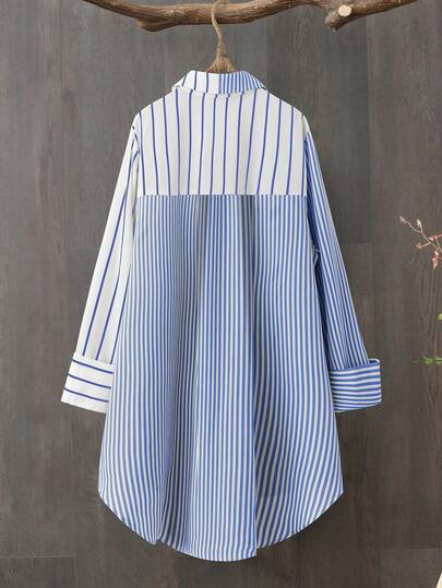 Linhara Plus Size Women Striped Long Sleeve Casual Loose Button-Up Shirt Fall Cloth For Women
