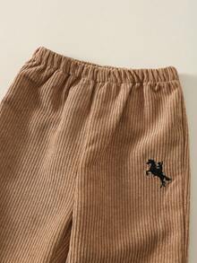 SHEIN Bộ 2 món áo khoác nhung kẻ và quần cạp chun cho bé trai, Thu/Đông - trắng - Xem 8