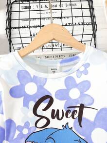 SHEIN Tween Girl Casual Comfortable Cartoon Graphic Crew Neck Pullover T-Shirt And Pants Loungewear Set - Multicolor - View 3