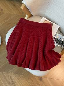 GlowEve Rok Sweater Rajut Longgar Bermotif Bunga Tali Warna Polos Terbaru untuk Wanita Musim Gugur, Desain Klasik, Kasual, Feminin, Serbaguna untuk Sehari-hari - Burgundy - View 2