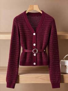 GlowEve Áo len dệt kim Jacquard đa năng thời trang Châu Âu và Mỹ mới nhiều màu sắc thanh lịch - Màu Đỏ Sâu - Xem 3