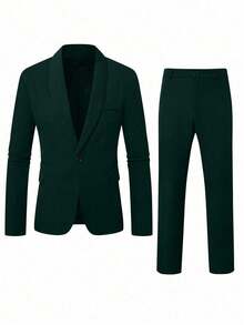 Manfinity Mode Men's Stylish Slim Fit Suit Set, Suitable For Daily Wear INS Best-Selling - Dark Green - View 5