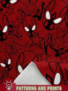 SHEIN 2pcs Set Young Boys Loose Casual Spooky Spider Web Print Mask Graphic Comfortable Hoodie Sweatshirt + Pants, Suitable For Autumn/Winter